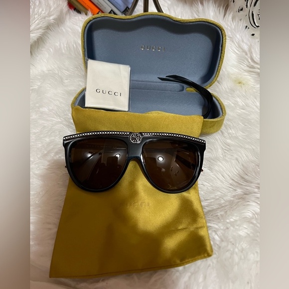 Gucci GG0732S 005 Sunglasses Black-Brown/Brown Lenses Pilot 61mm​​ - Picture 2 of 8